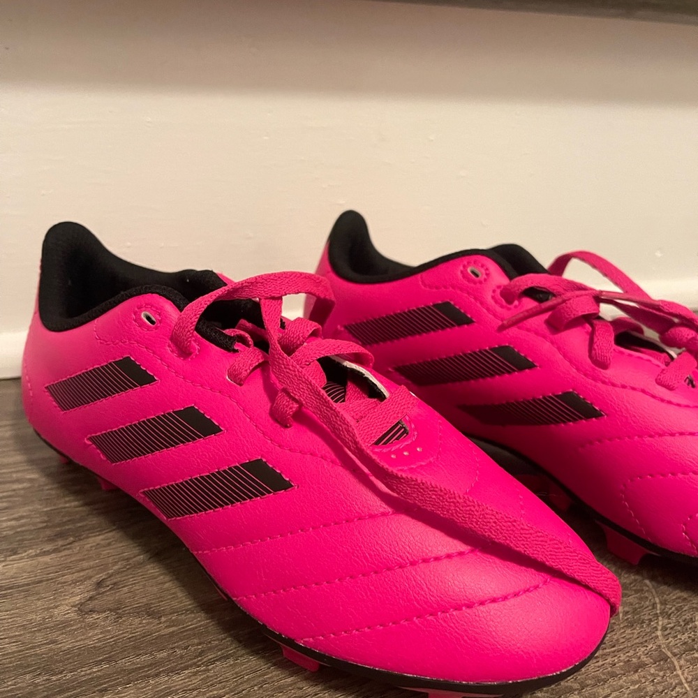 Adidas Kids Hot Pink Sneakers with Black Stripes